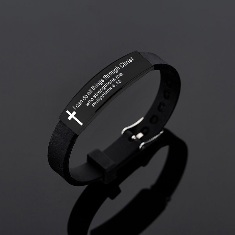 Cross Bible Verse Stainless Steel Bracelet Bangle - Round Up Entrepreneur